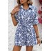 Printed bat sleeve button up shirt jumpsuit