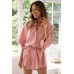 New style flip collar mid sleeve fashionable loose short jumpsuit