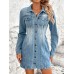 Pocketed Button Up Long Sleeve Denim Dress
