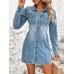 Pocketed Button Up Long Sleeve Denim Dress