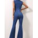 V-Neck Sleeveless Denim Jumpsuit