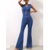 V-Neck Sleeveless Denim Jumpsuit