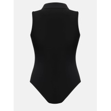 Quarter Zip Collared Neck Sleeveless Bodysuit