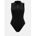 Quarter Zip Collared Neck Sleeveless Bodysuit