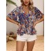 Printed Surplice Half Sleeve Blouse