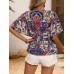Printed Surplice Half Sleeve Blouse