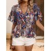 Printed Surplice Half Sleeve Blouse