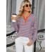 Striped Notched Long Sleeve T-Shirt