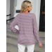 Striped Notched Long Sleeve T-Shirt
