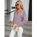 Striped Notched Long Sleeve T-Shirt