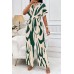 Elegant V-neck full body printed batwing sleeve wide jumpsuit