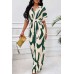 Elegant V-neck full body printed batwing sleeve wide jumpsuit