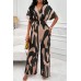 Elegant V-neck full body printed batwing sleeve wide jumpsuit