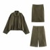 Fashionable lazy suede jacket bomber jacket shorts back skirt jacket set