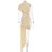 European and American slim fit ribbon dress with round neck pleats irregular hips sleeveless dress