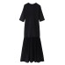 Round neck short sleeved knitted patchwork pleated dress long skirt