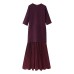 Round neck short sleeved knitted patchwork pleated dress long skirt
