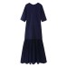 Round neck short sleeved knitted patchwork pleated dress long skirt