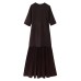 Round neck short sleeved knitted patchwork pleated dress long skirt