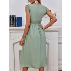 Lace Detail V-Neck Cap Sleeve Dress