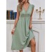 Lace Detail V-Neck Cap Sleeve Dress
