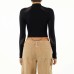 Half high neck solid color women's sexy slim fit fashionable high waisted knitted top for women ﻿
