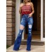Raw Hem Distressed Bootcut Jeans