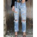 Distressed Straight Jeans with Pockets