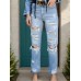 Distressed Straight Jeans with Pockets