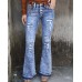 Distressed Button-Fly Bootcut Jeans with Pockets