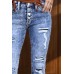Distressed Button-Fly Bootcut Jeans with Pockets