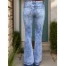 Distressed Button-Fly Bootcut Jeans with Pockets