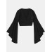 Plunge Flare Sleeve Cropped Top