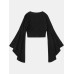Plunge Flare Sleeve Cropped Top
