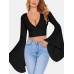 Plunge Flare Sleeve Cropped Top