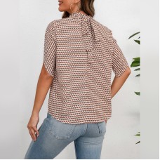 Printed Tie Neck Half Sleeve Blouse