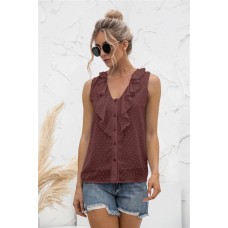 Swiss Dot Ruffled Wide Strap Tank