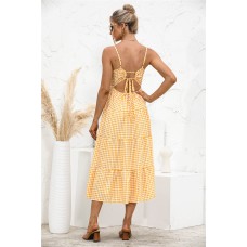 Plaid Square Neck Midi Cami Dress