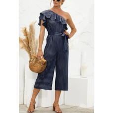 Ruffled Single Shoulder Tie Waist Jumpsuit