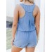 Pocketed Half Button Sleeveless Denim Romper