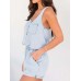 Pocketed Half Button Sleeveless Denim Romper