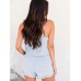 Pocketed Half Button Sleeveless Denim Romper