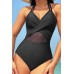 Crisscross Halter Neck One-Piece Swimwear