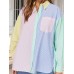 Pocketed Color Block Long Sleeve Shirt