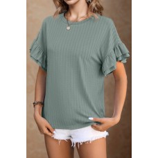 Round Neck Flounce Sleeve Blouse