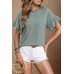 Round Neck Flounce Sleeve Blouse