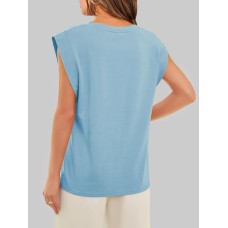 Florira Round Neck Cap Sleeve T-Shirt Florira Round Neck Cap Sleeve T-Shirt