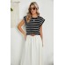 Striped Round Neck Cap Sleeve T-Shirt