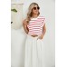 Striped Round Neck Cap Sleeve T-Shirt