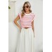 Striped Round Neck Cap Sleeve T-Shirt